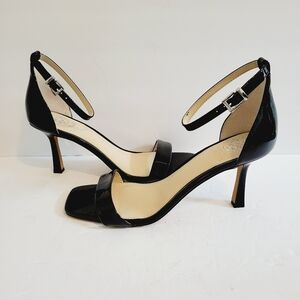 NEW Vince Camuto Enella Black Patent Leather Stiletto Heel Sandals Size 9.5